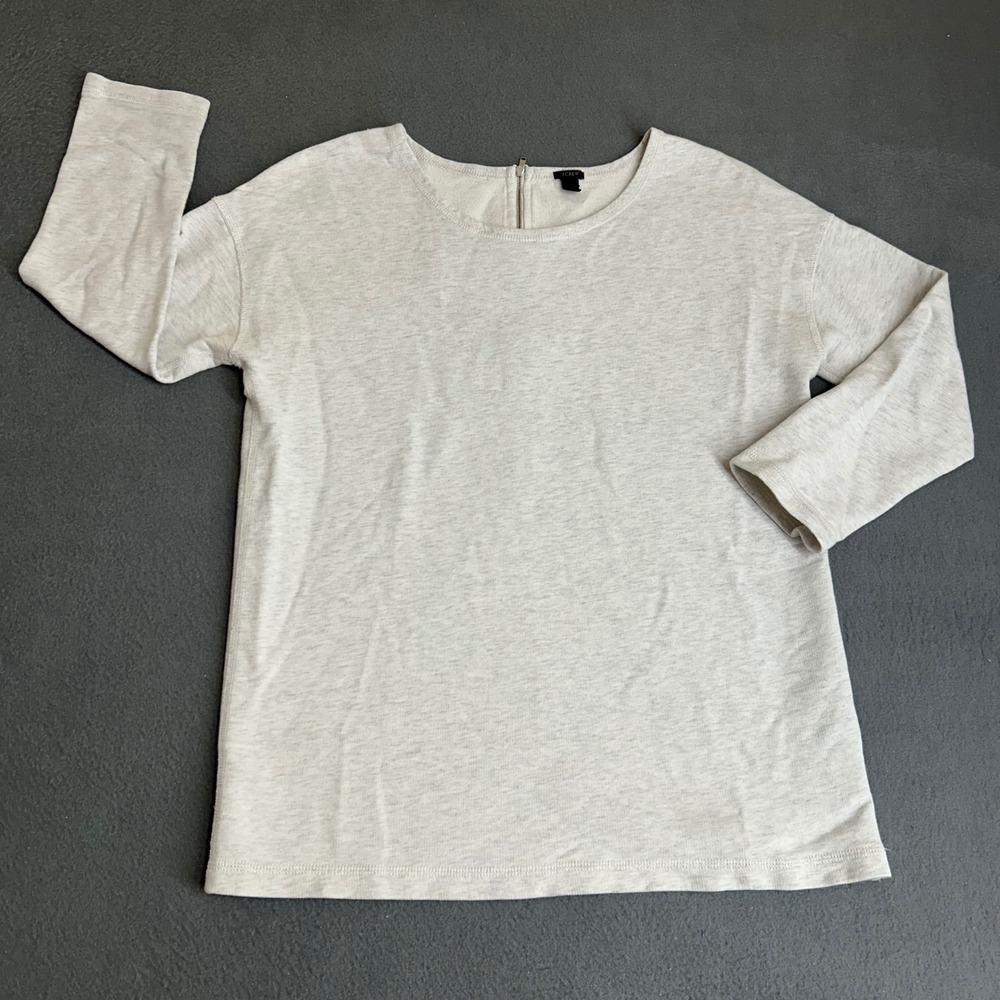 J.Crew‎ Top Womens S Gray French Terry Back Zip Pullover Sweatshirt A8542 Casual